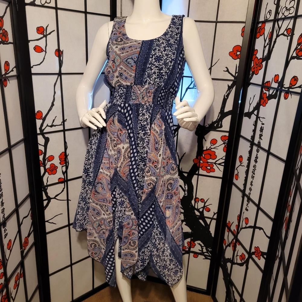 LADIES HANKERCHIEF MIDI FULL SKIRTED DRESS LINED/HOBO MULTI COLORS/MED